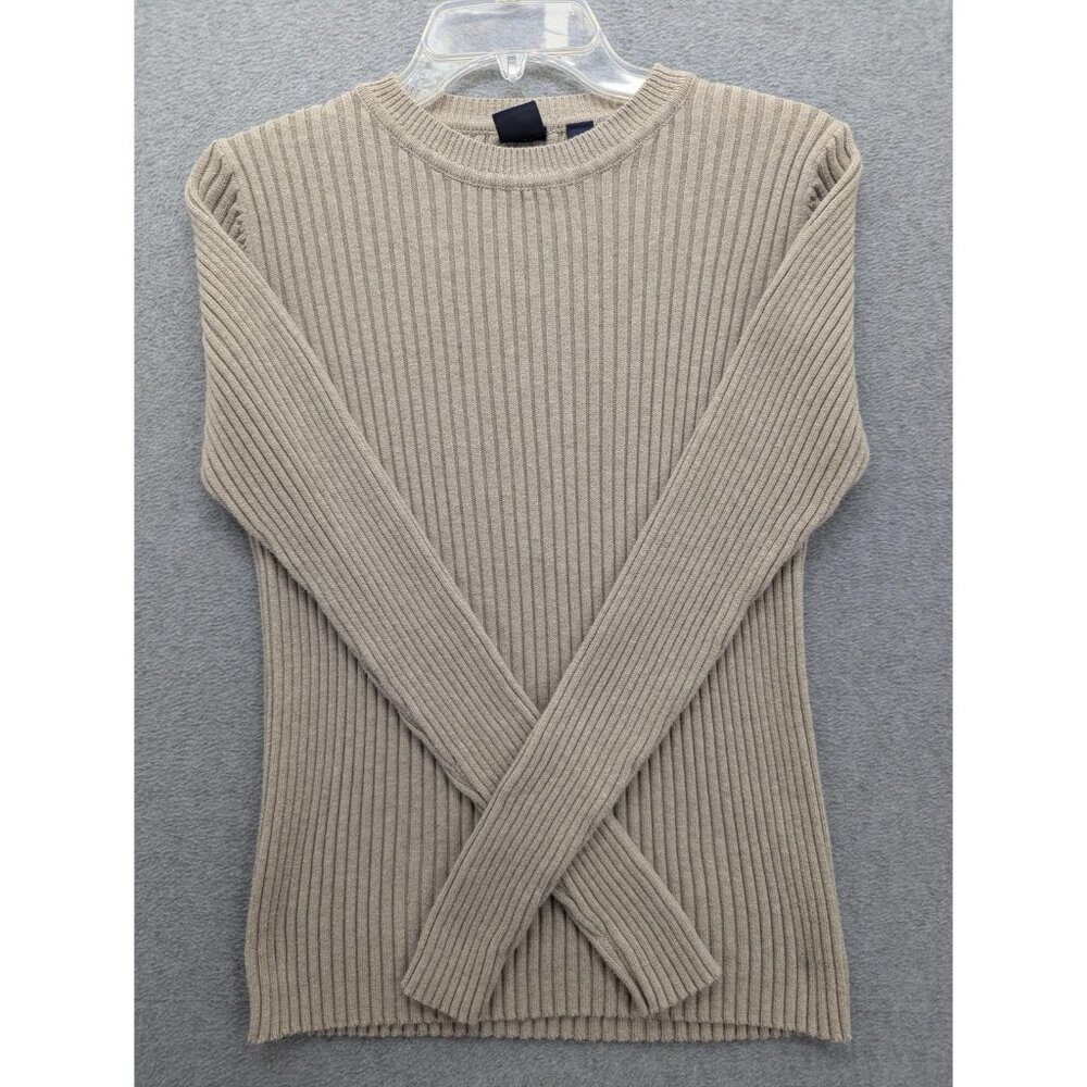 Vintage Gap Sweater Womens XS Beige Ribbed Cotton Knit Crew Neck Pullover 00s
